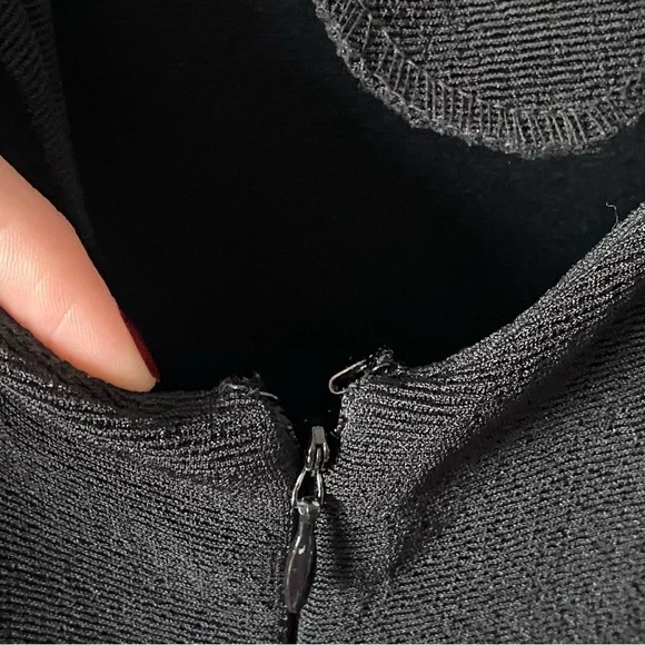 Vintage 90s Lillie Rubin Black Crystal Detailed Strap Feather Slit Evening Gown - Picture 12 of 17